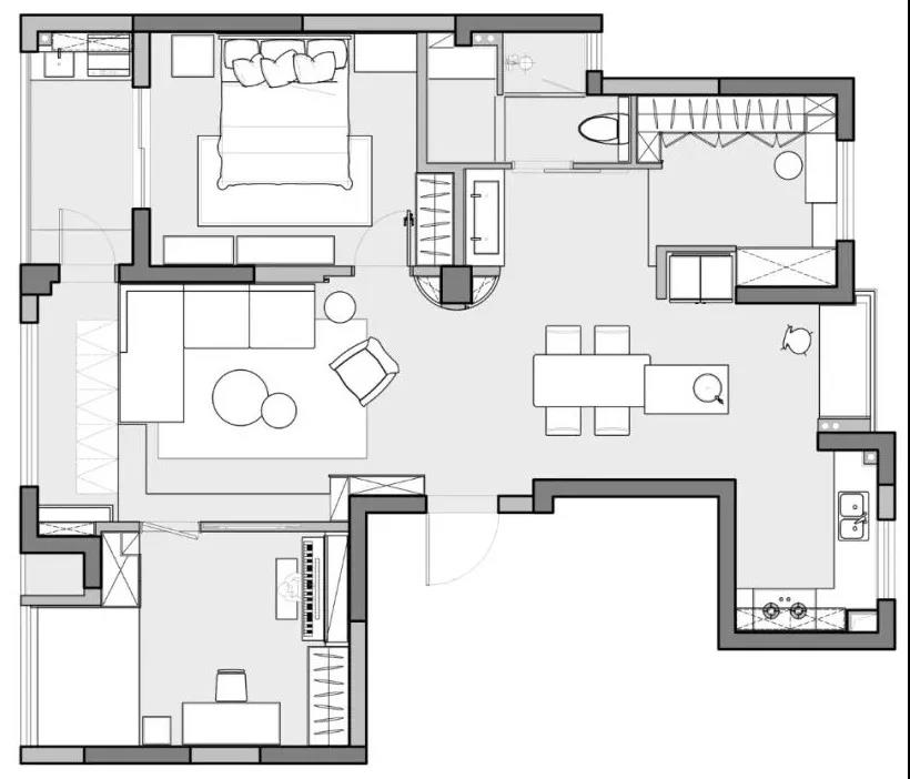新宅巧設(shè)計(jì)，小3房「暗色變奏曲」完美詮釋less is more 