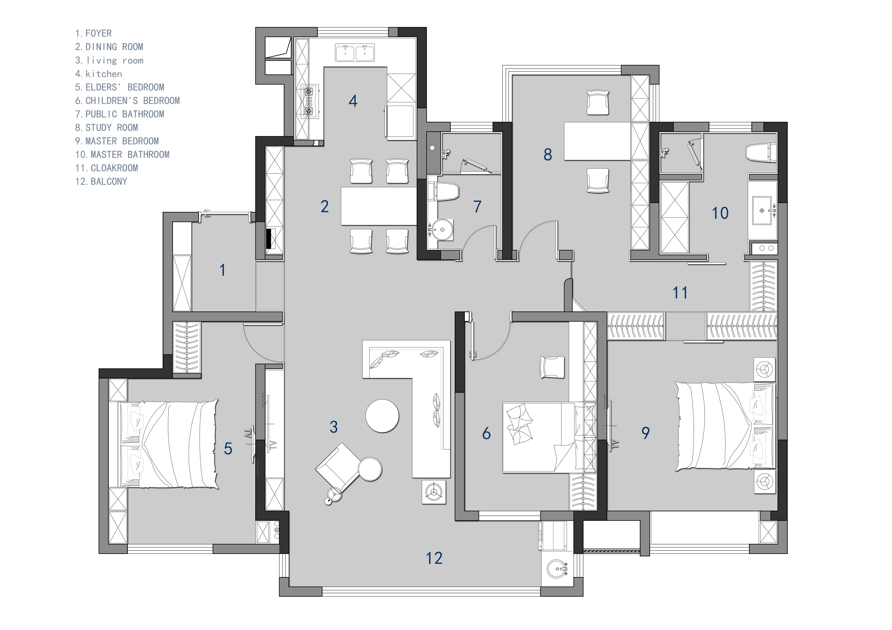 120㎡大三居戶型改造，一道墻改善風水優化空間