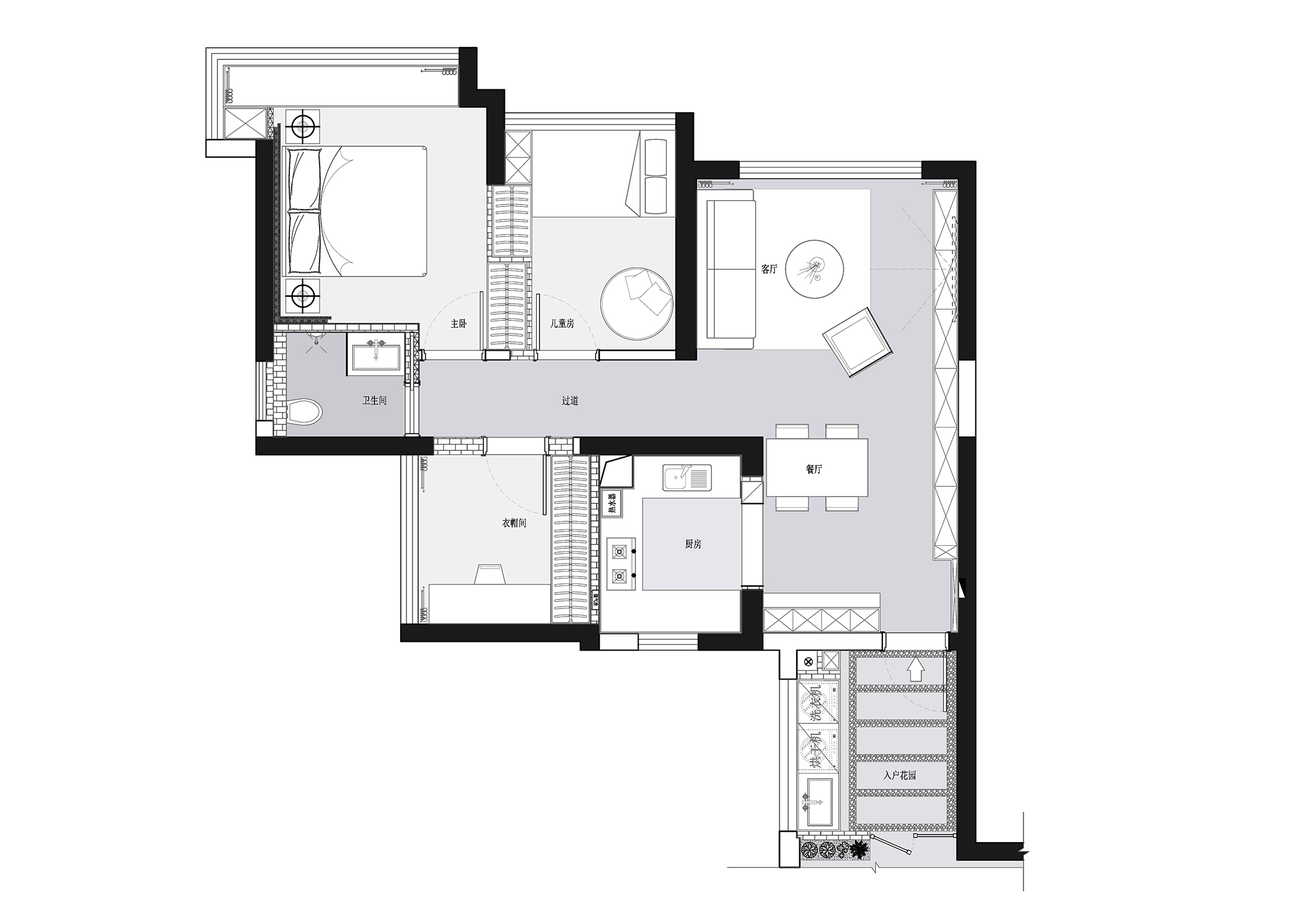現(xiàn)代輕奢小三居，黑灰色調(diào)由簡入繁，滿足帶娃夫婦所有需求